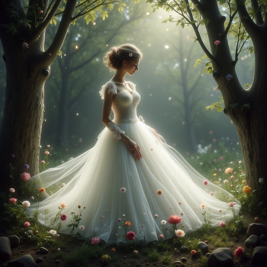 A Dreamy Enchantment: A Majestic Woman in an Enchanted Fores...
