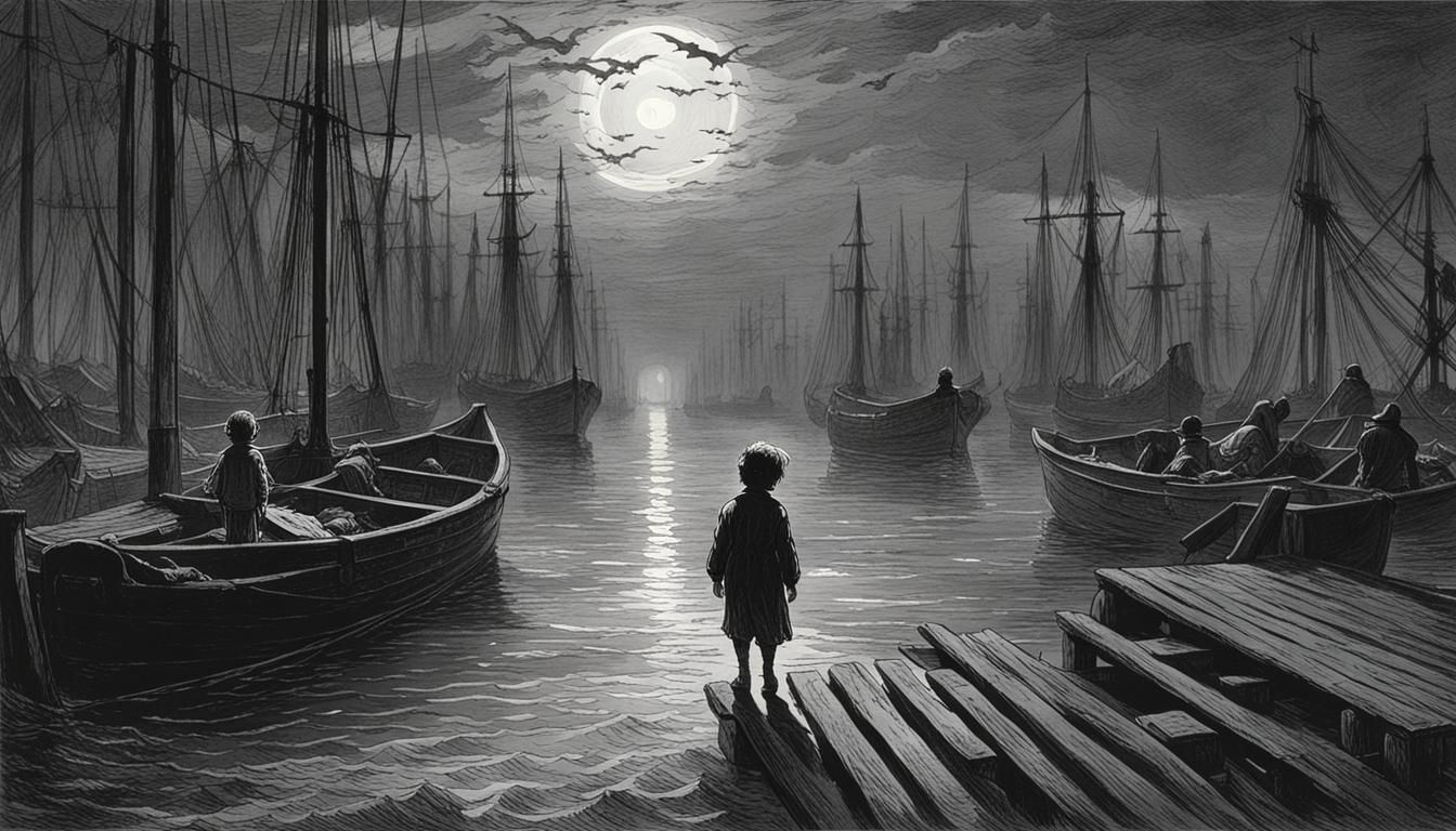 Lost Child in Dark Docks: A Digital Painting