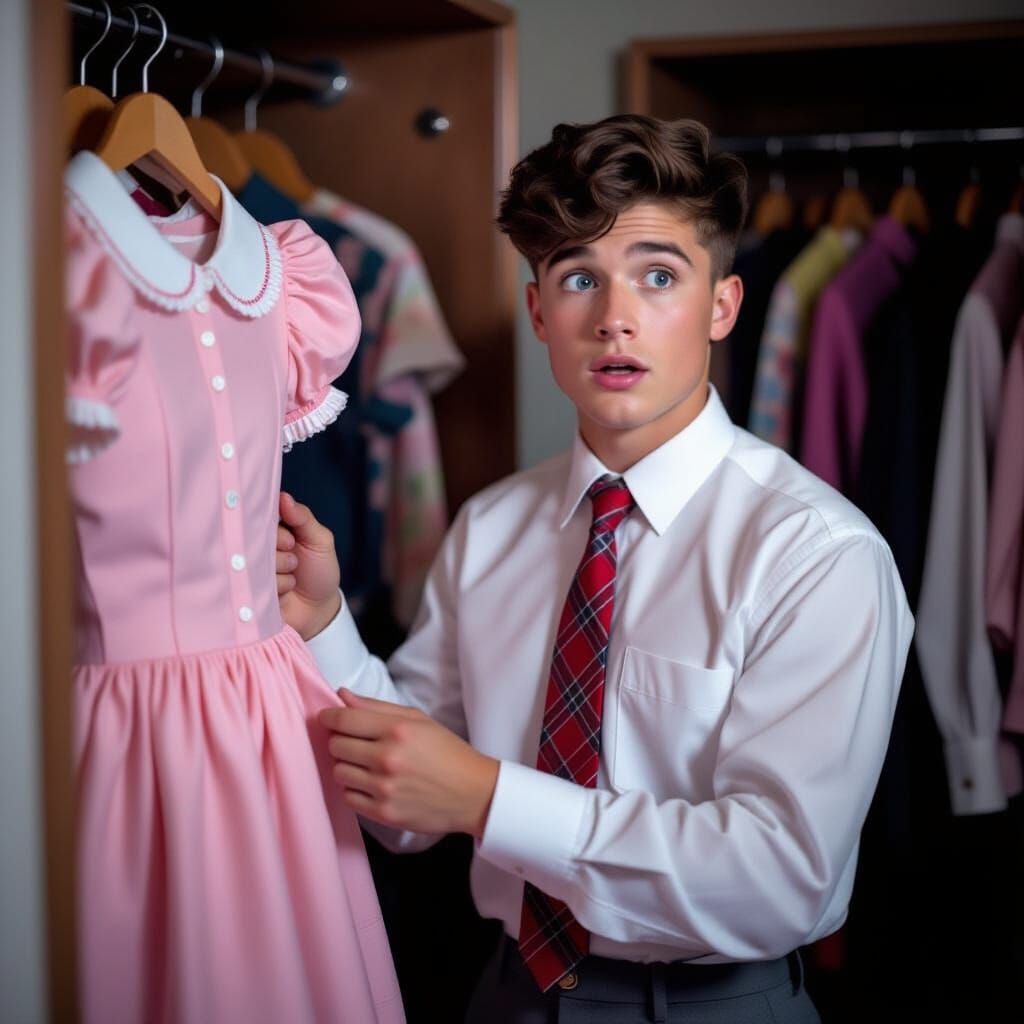 Teenager Caught with Sister's Dress: Cinematic Film Still