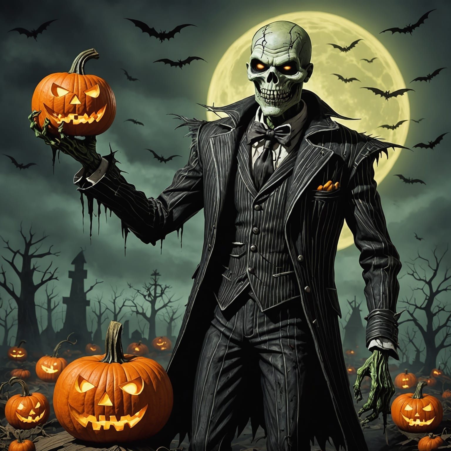 Zombie Pumpkin King in Dark Fantasy Style