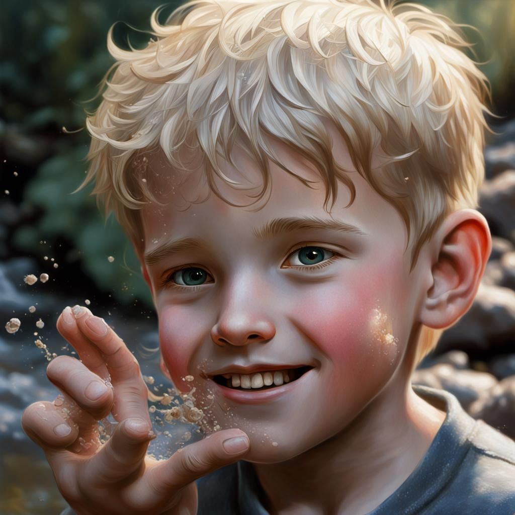 Portrait of Smiling Boy in Oil Painting Style