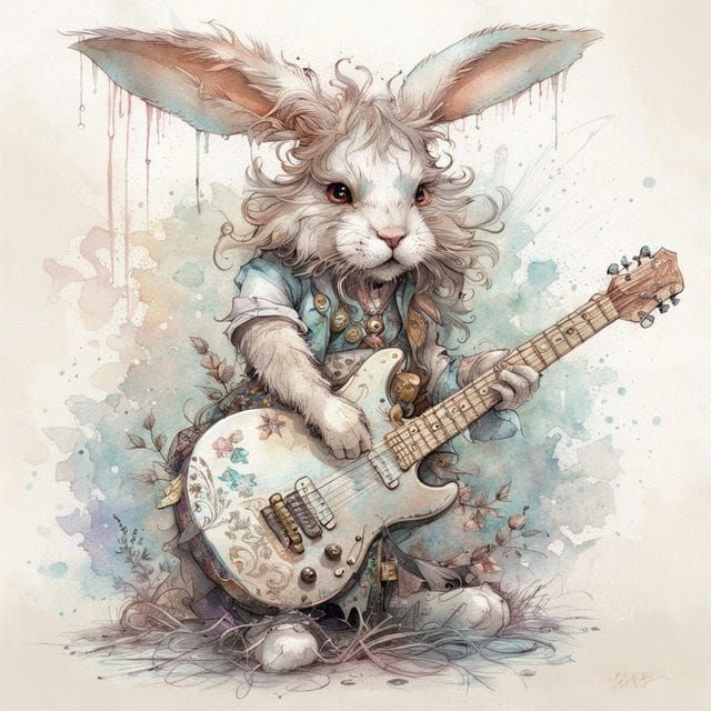 Fluffy Bunny Electric Guitar in Ornate Style