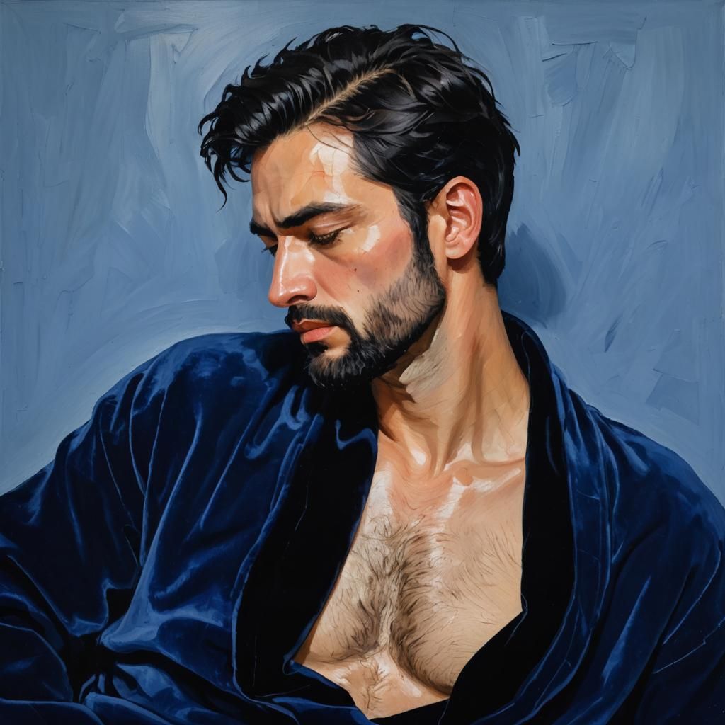 Neo-Expressionist Portrait of Sleeping Man with Beard