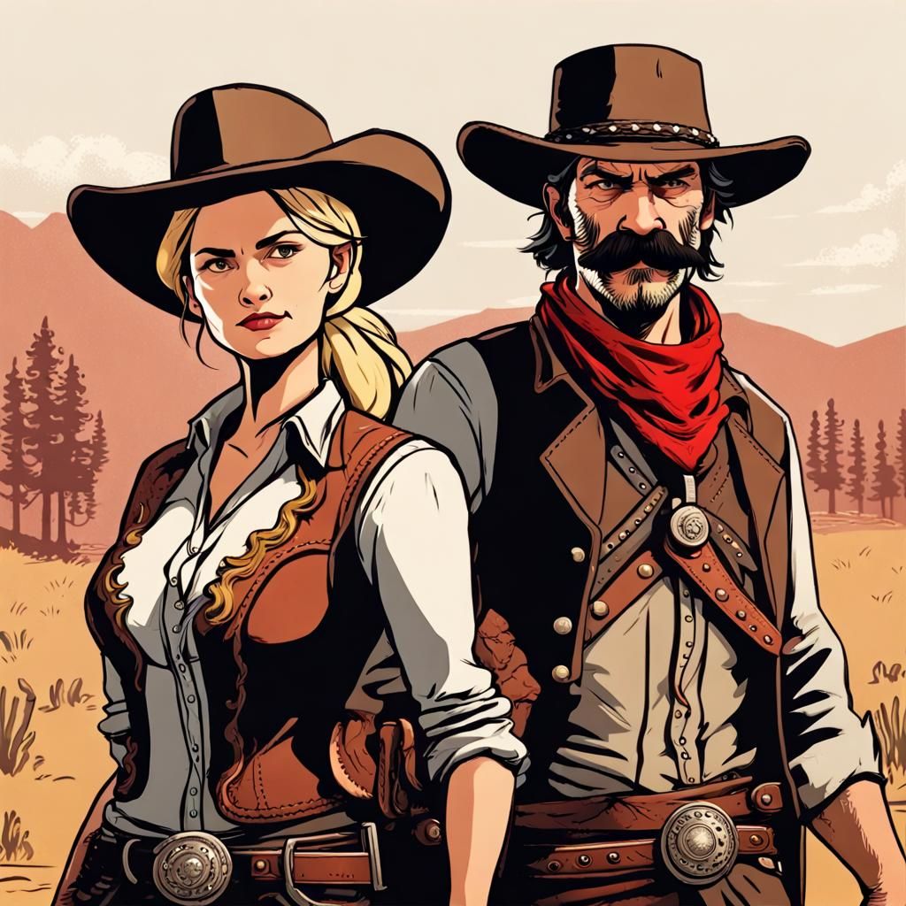 Cowboy and Cowgirl Outlaws in the Wild West