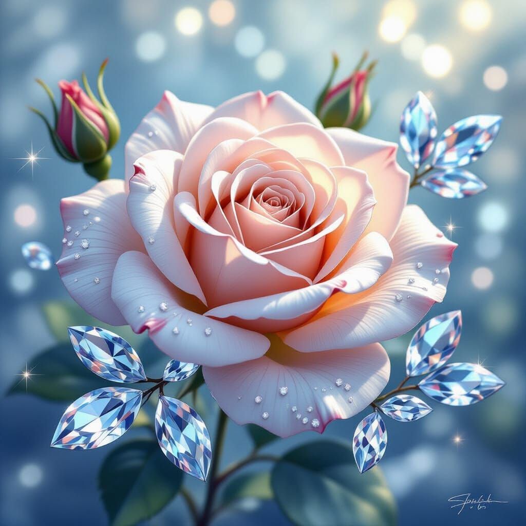 Crystal Sugar Rose with Shimmering Crystal Background