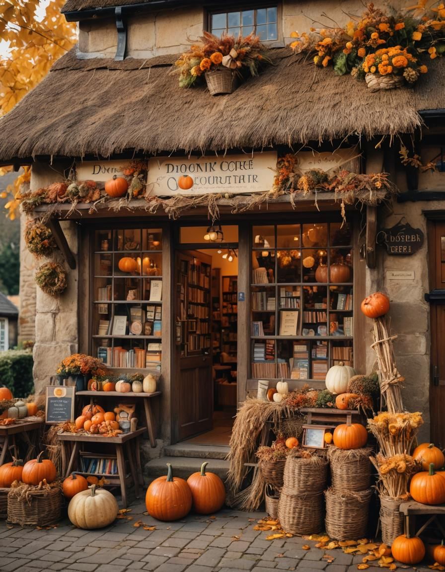 Cozy Autumn Bookshop in Rustic Cottagecore Style