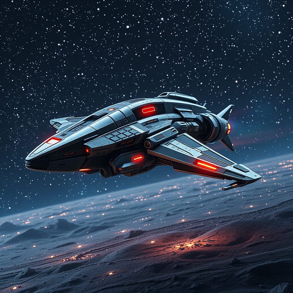 Epic Sci-Fi Cyber Ship on Star-Crusted Space Scene