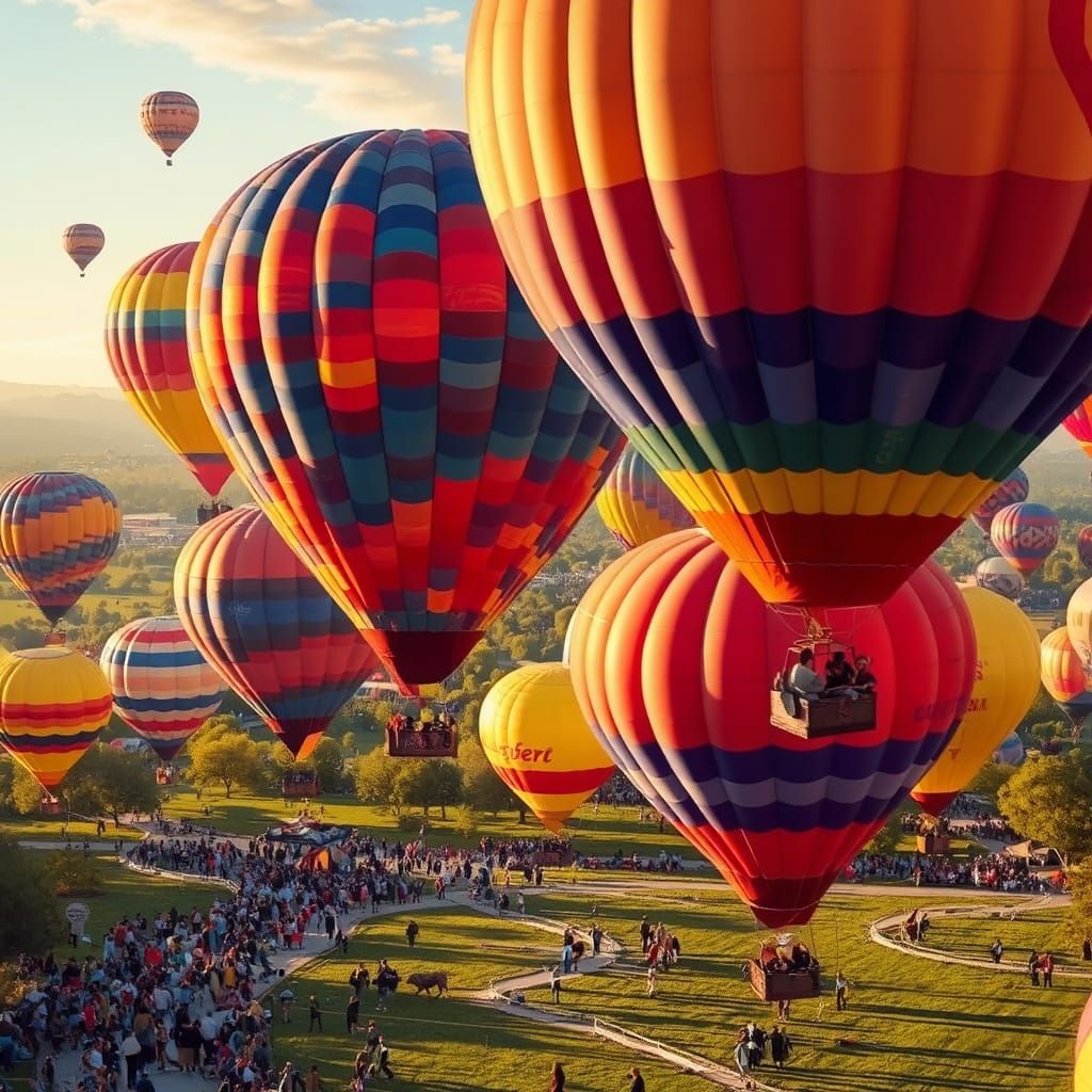 Hot Air Balloons Soar in a Whimsical Landscape