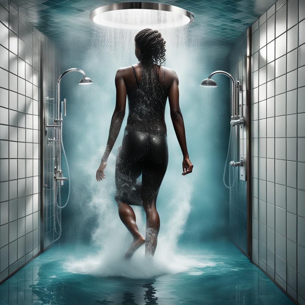 Alluring Woman Stepping Out of Steaming Shower