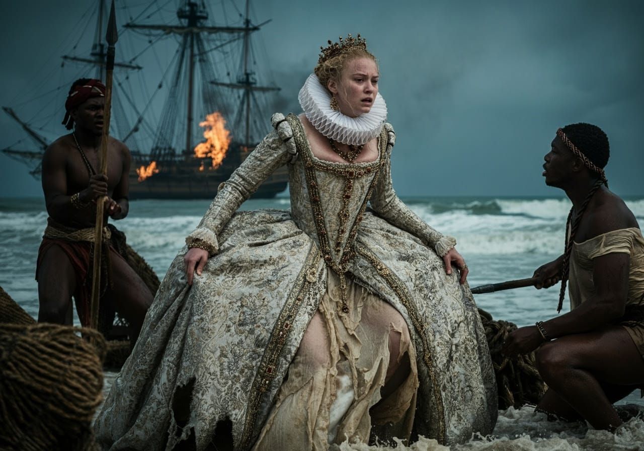 Queen's Shipwreck on Caribbean Beach in Rembrandt Lighting