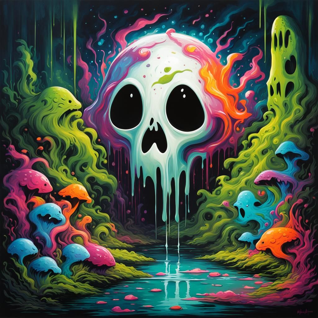 Ghostly Swamp Card in Graffiti Art Style