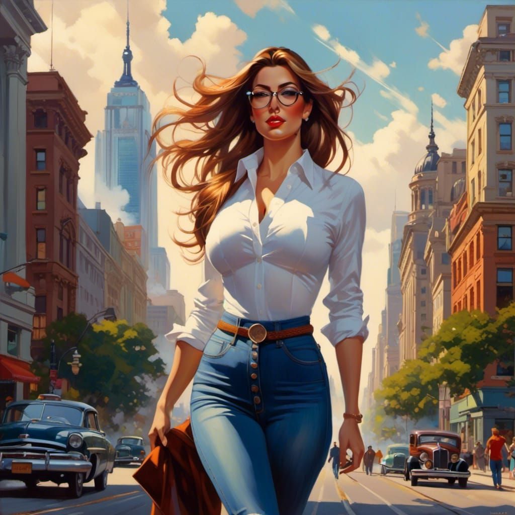 Curvy Businesswoman in City, Comic Book Style