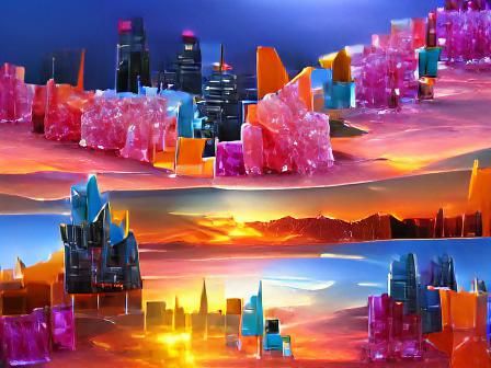 Colorful Crystalline Cityscape at Sunset