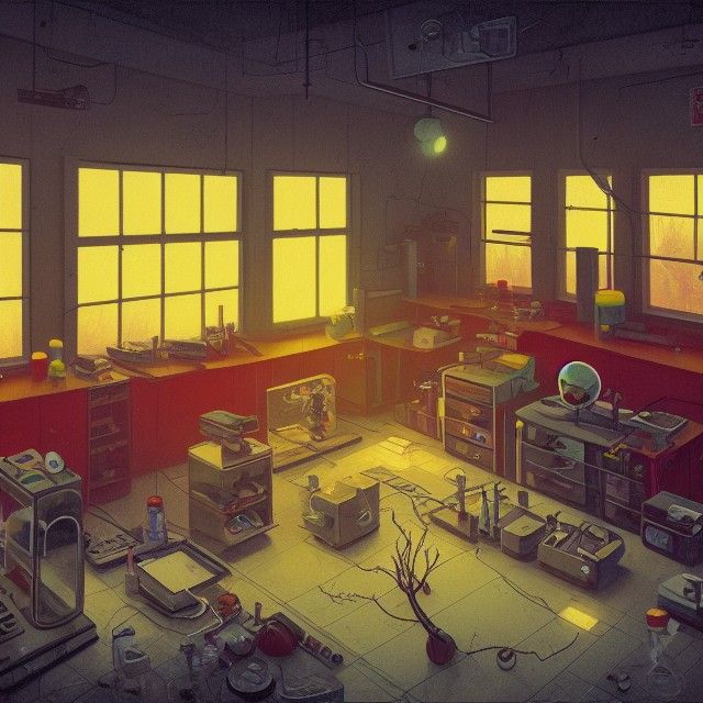 Laboratory Interior with Robot Animals in Hyperrealism