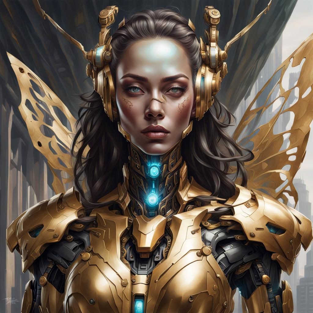 Beautiful Cyborg Portrait in Surreal Digital Art Style