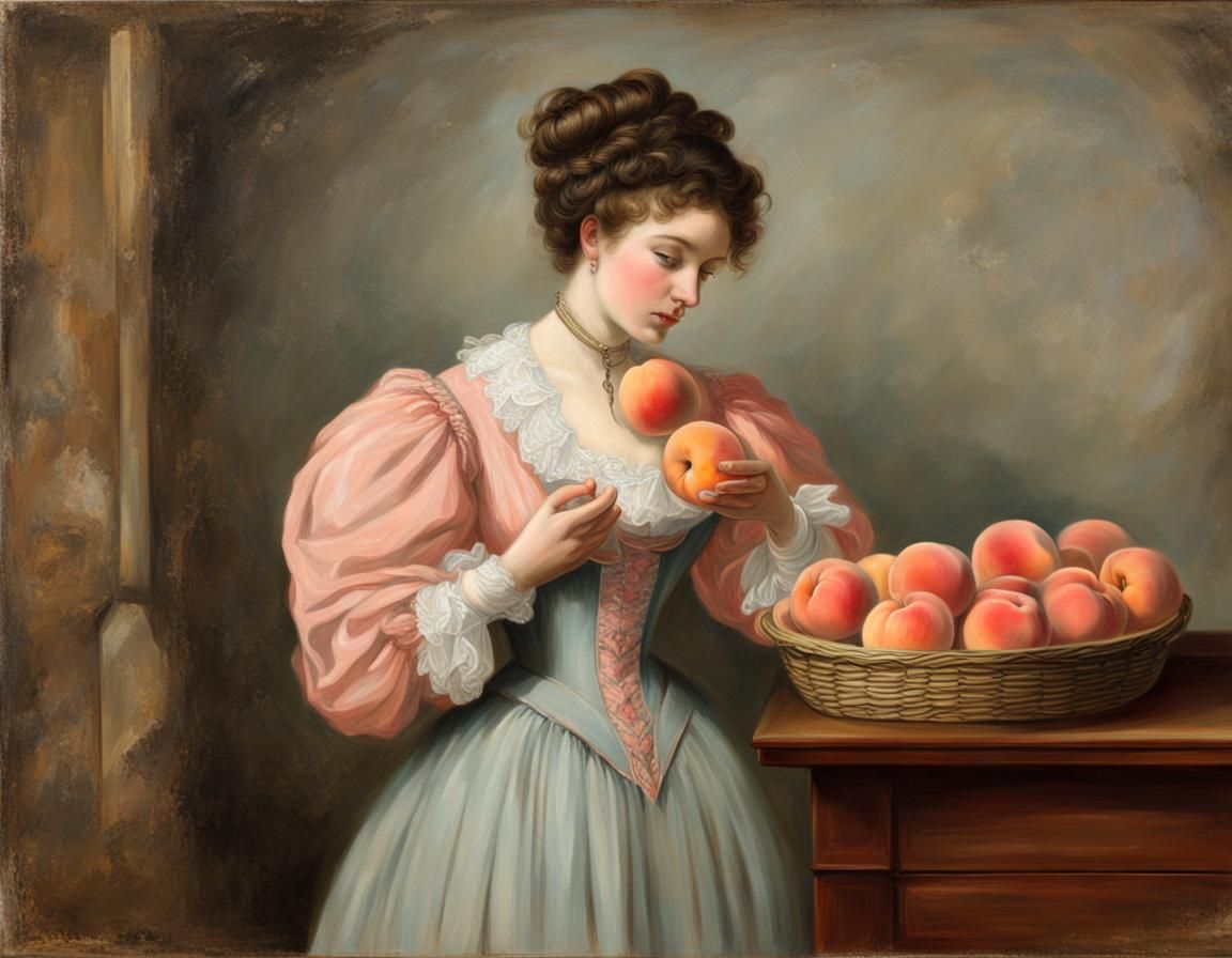 Victorian Woman with Peaches in Classic Art Style