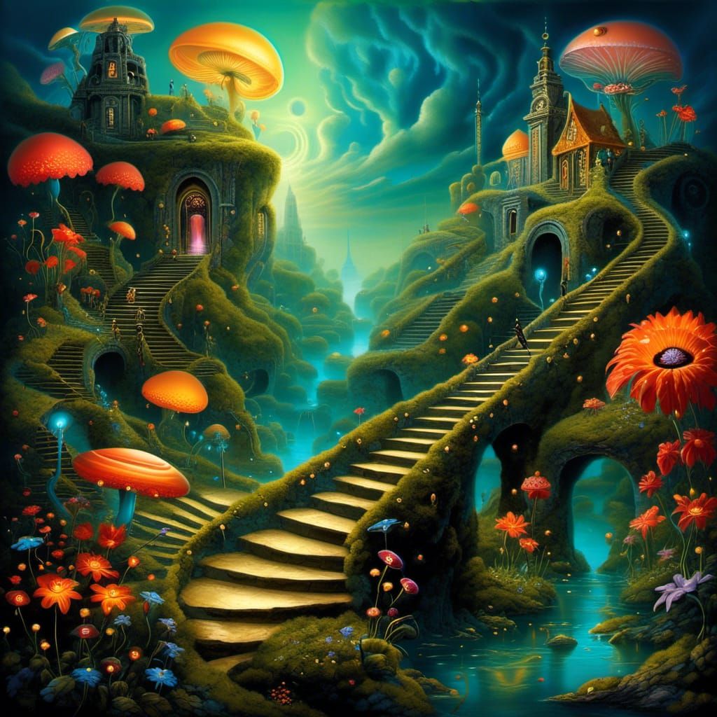 Surreal Landscape with Clockpunk and Spacepunk Elements
