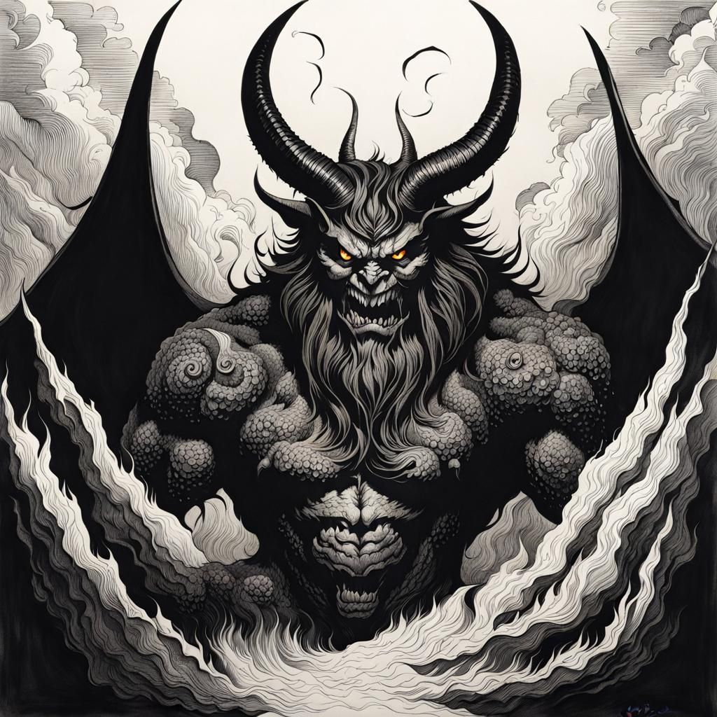 Ominous Demon in Ink Drawing Style