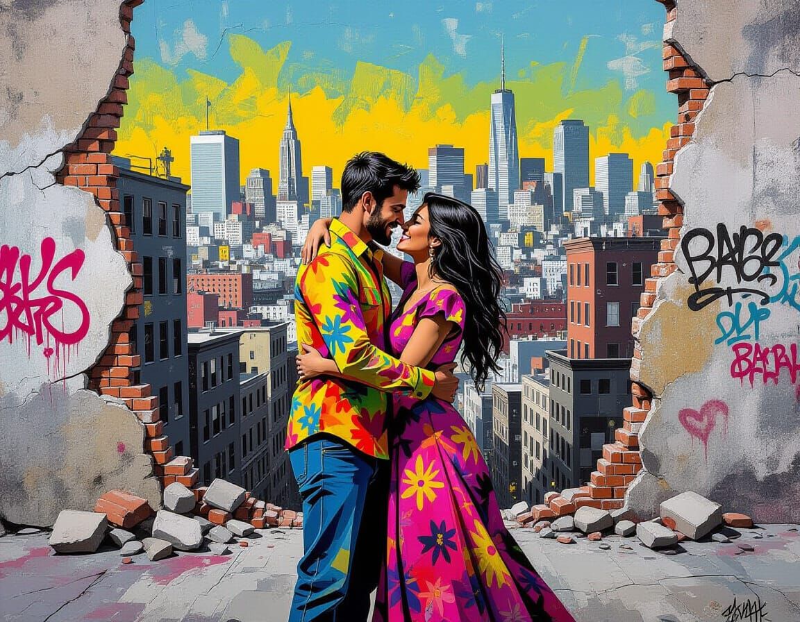 People Celebrate Freedom in Banksy Street Art Style