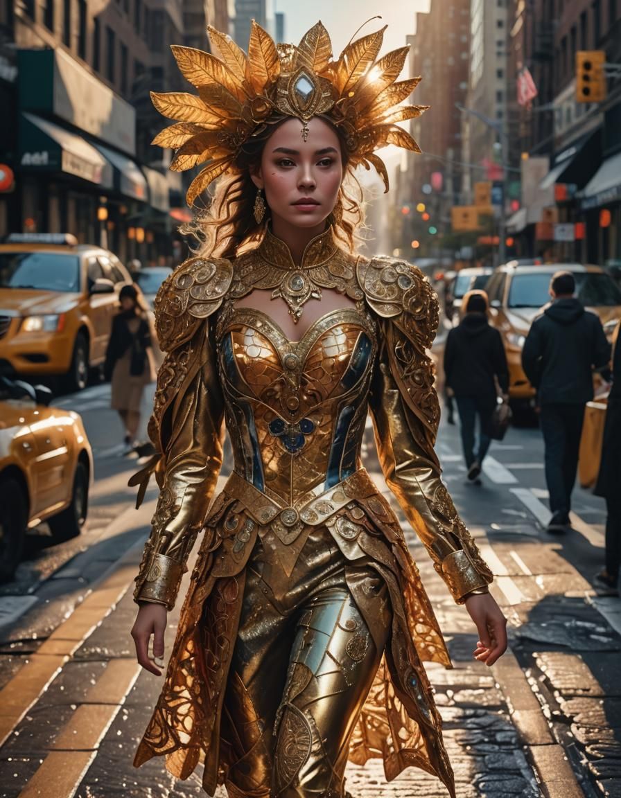 Woman in Detailed Costume in New York, Digital Art