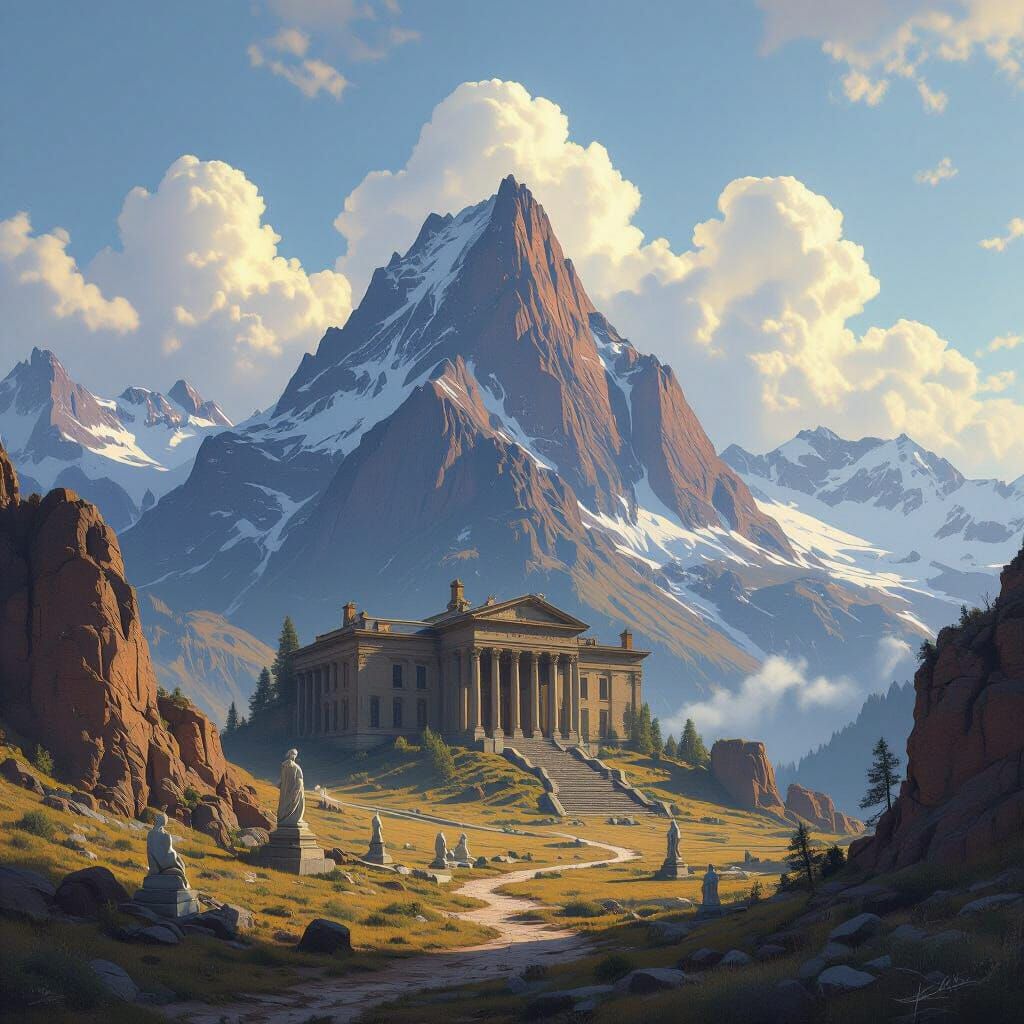Majestic Mountain Landscape with Abandoned Museum