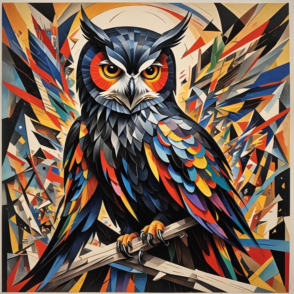 Rainbow Owl Pop-Up Book in Abstract Cubism Style