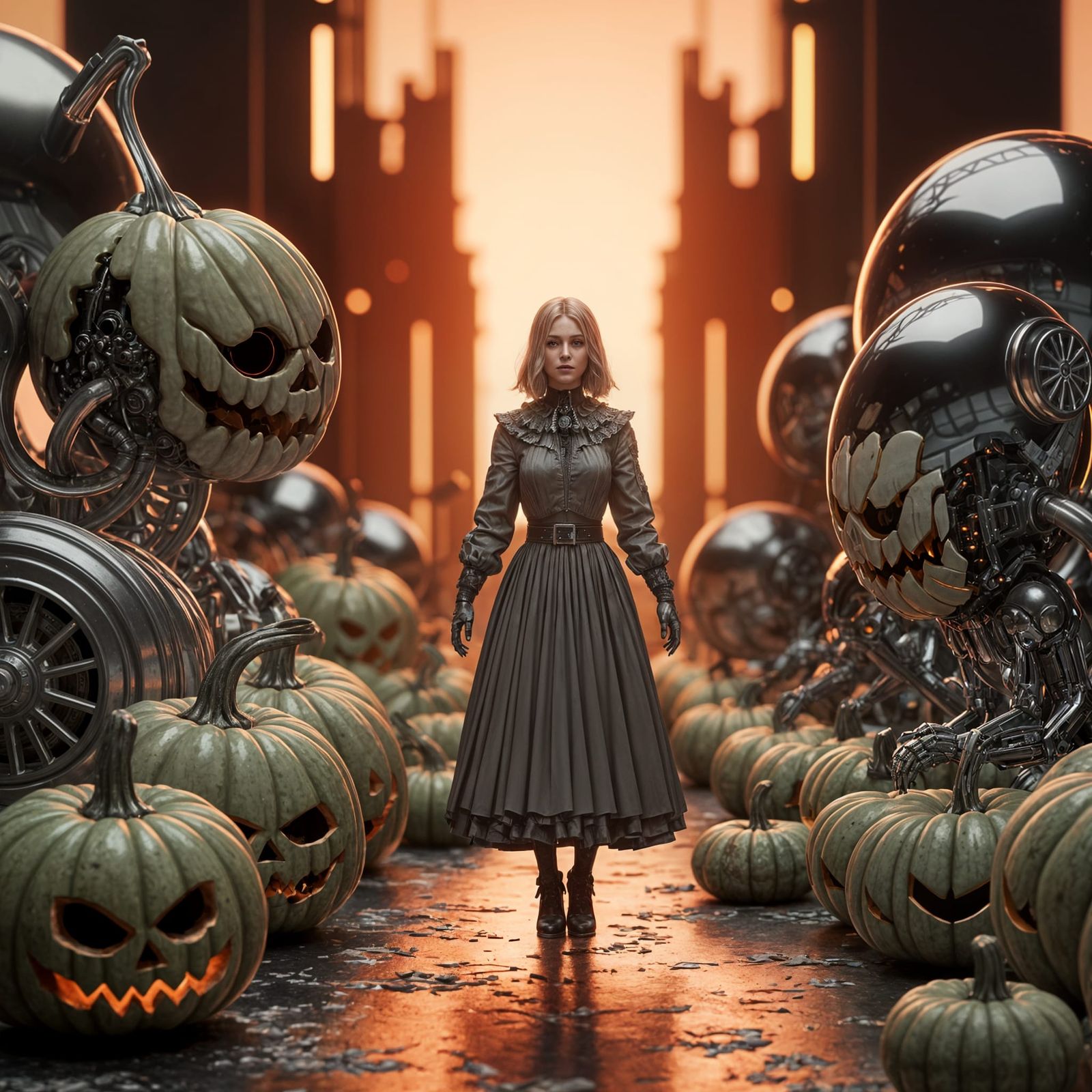Nightmare Harvest Festival Woman with Spooky Pumpkins