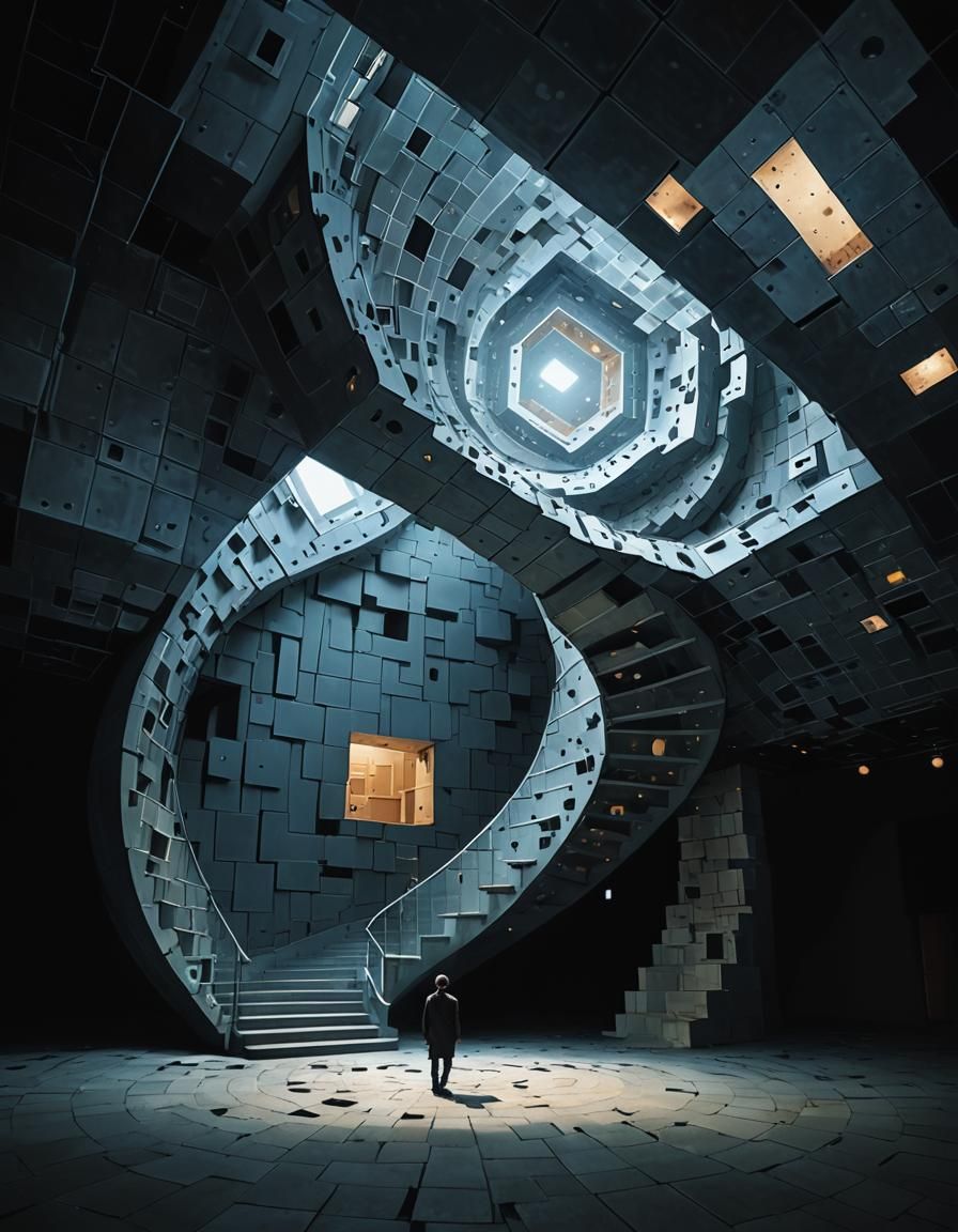 Surreal Giant Head with Stairs in Space