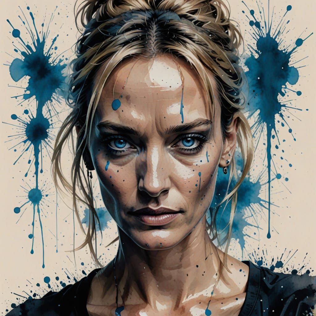 Ethereal Uma Thurman Portrait in Ink on Vellum