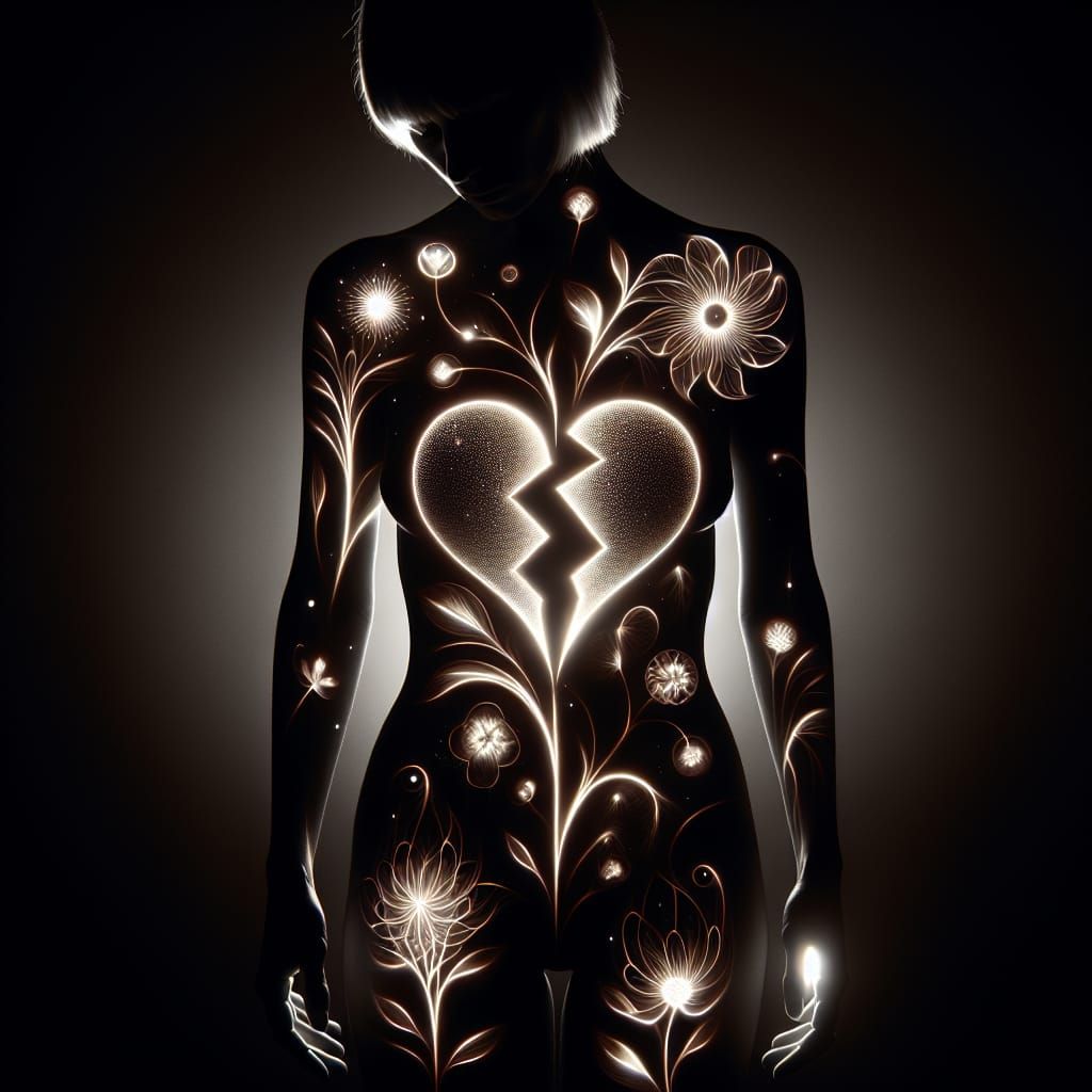 Surreal Minimalist Portrait with Glowing Flowers