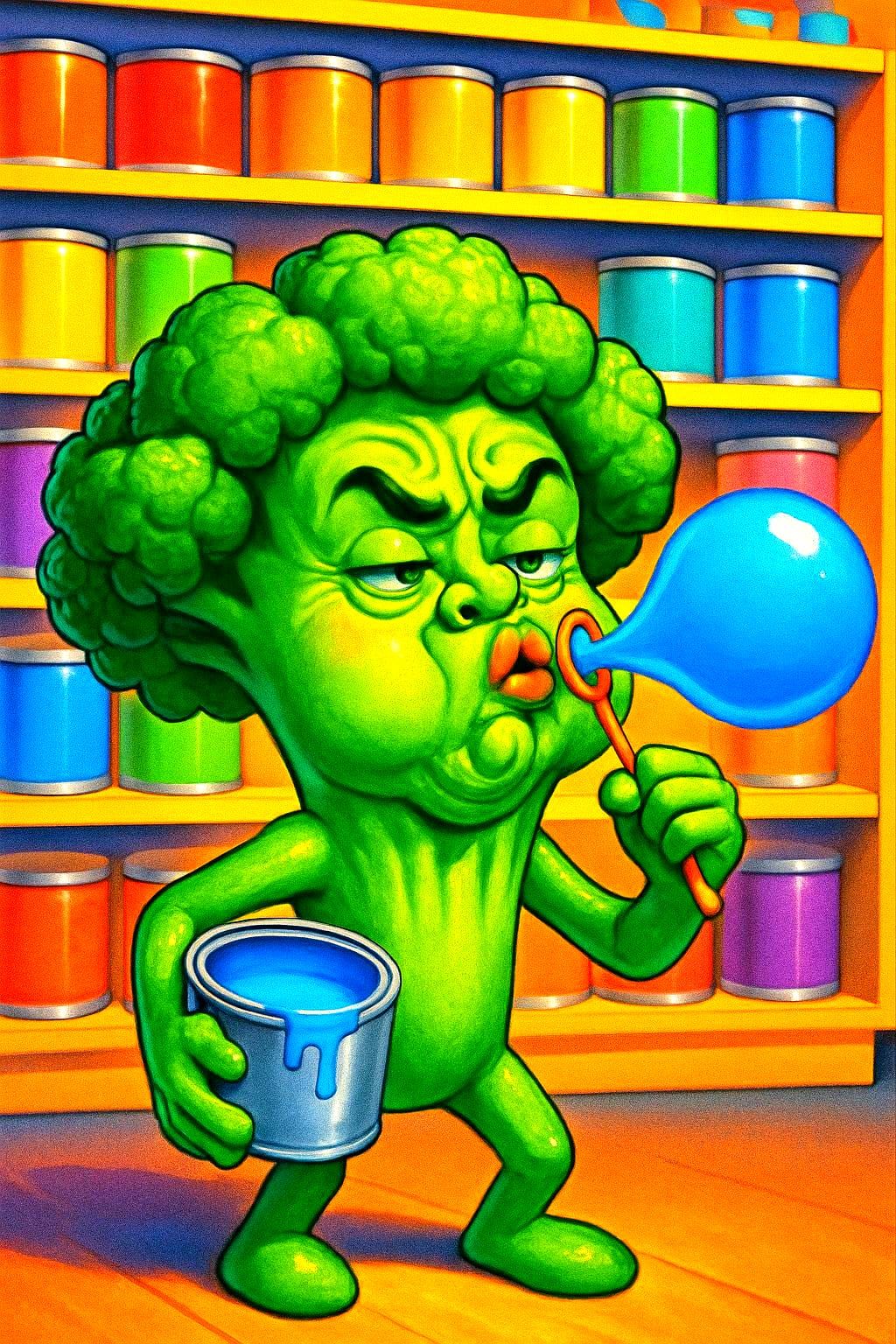 Melodramatic Broccoli Blows Bubbles in Paint Store