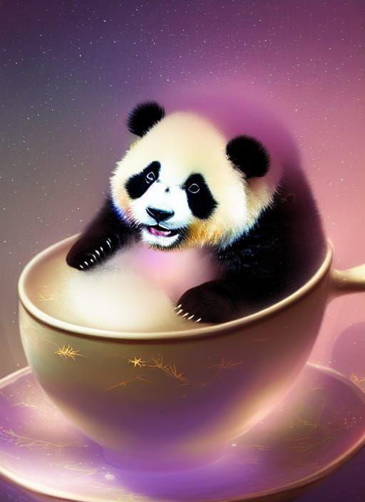 Cute Baby Panda Sleeping in Teacup