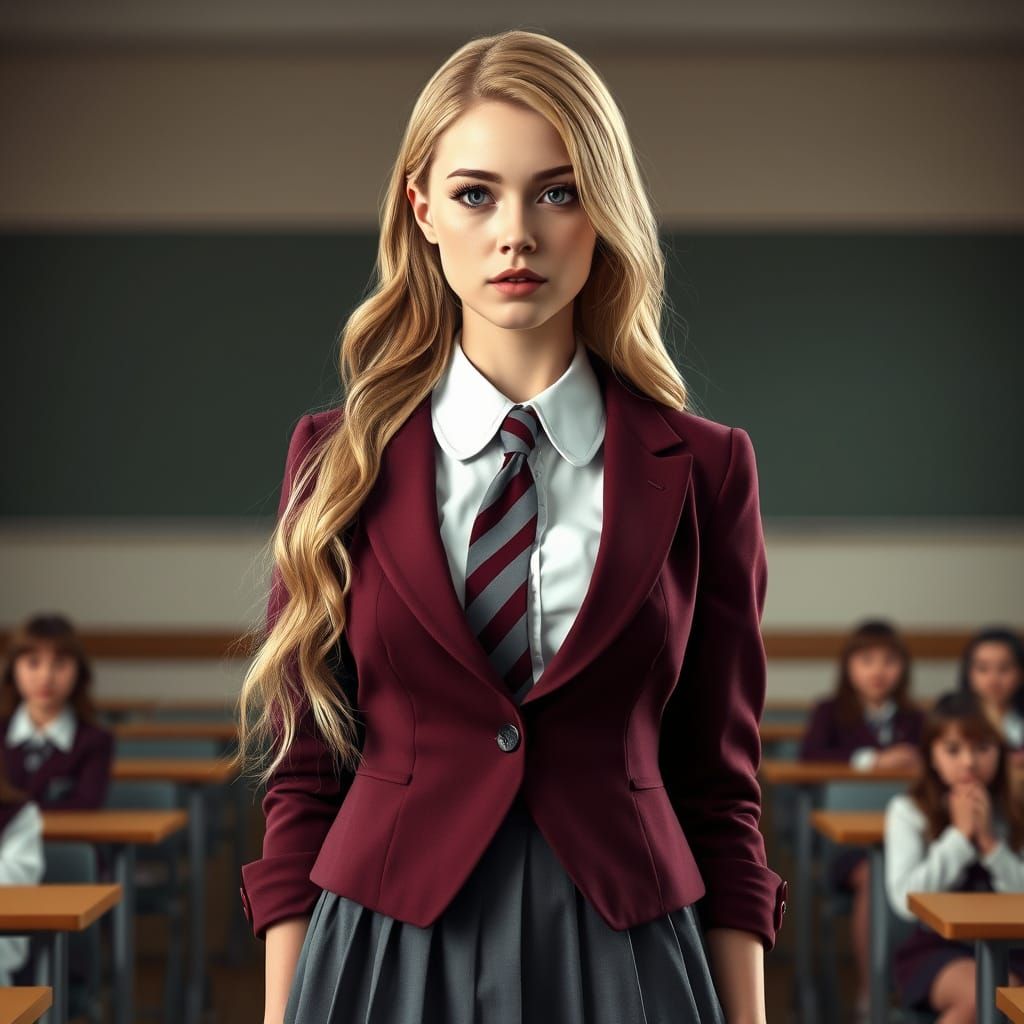 Stunning Teenage Girl in Elegant School Uniform