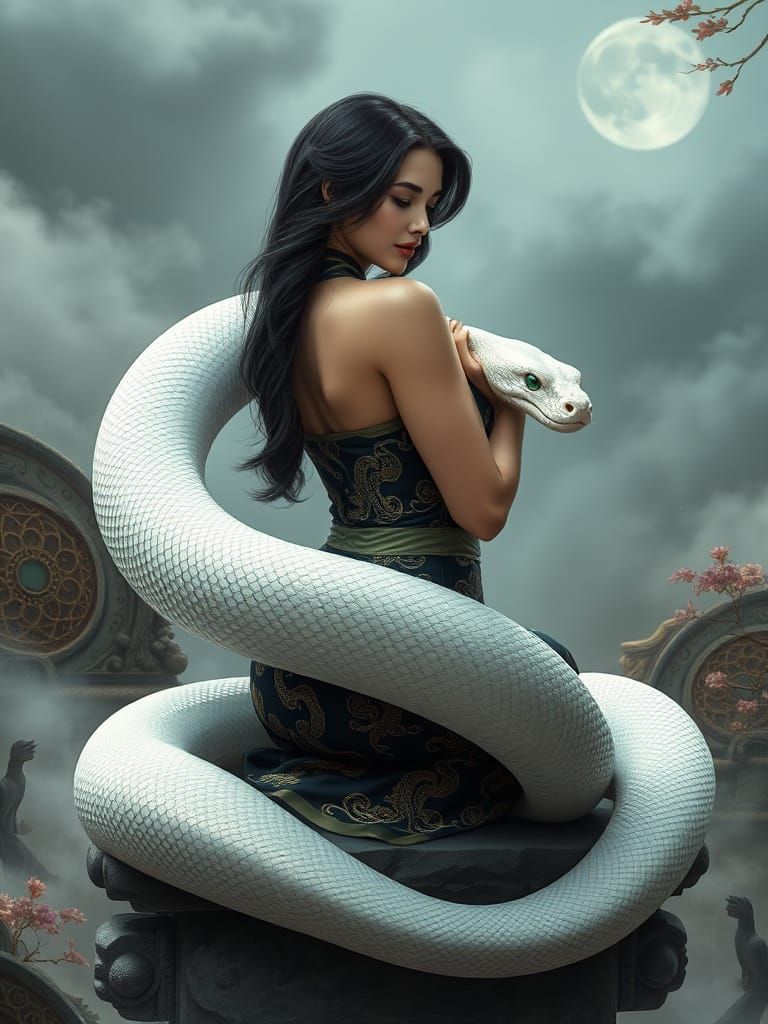 Elegant Portrait of a Woman with a Majestic Snake