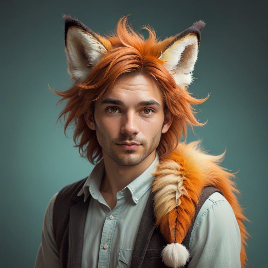 Whimsical Fox-Inspired Digital Portrait in Pastel Colors