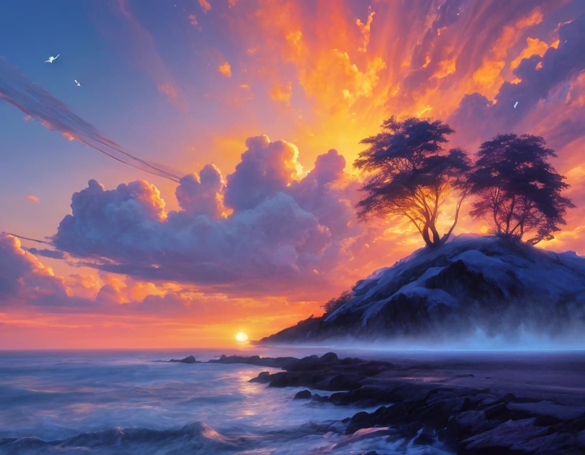 Periwinkle Sunset in Romanticism Oil Painting