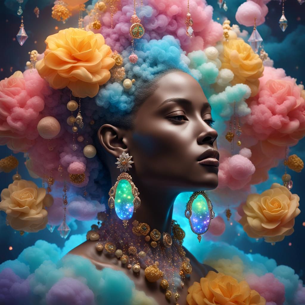 Bioluminescent Being Adorned with Earrings in Organic Punk S...