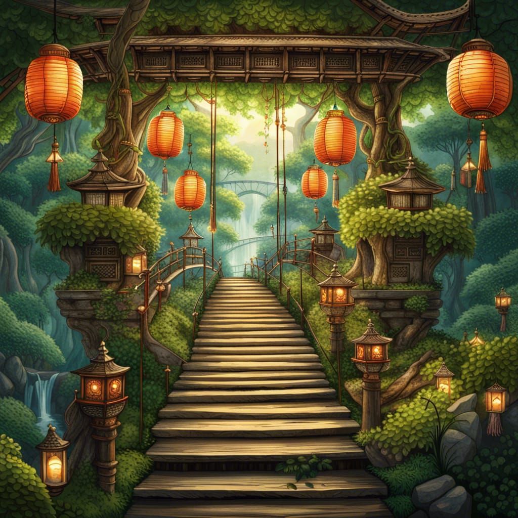 Magical Japanese Temple Bridges in Fairytale Style