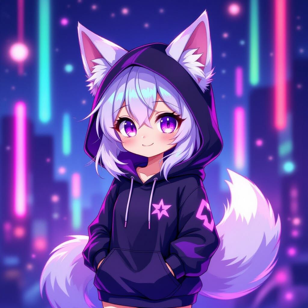 Demonic Chibi Space Kitsune in Celestial Anime Art