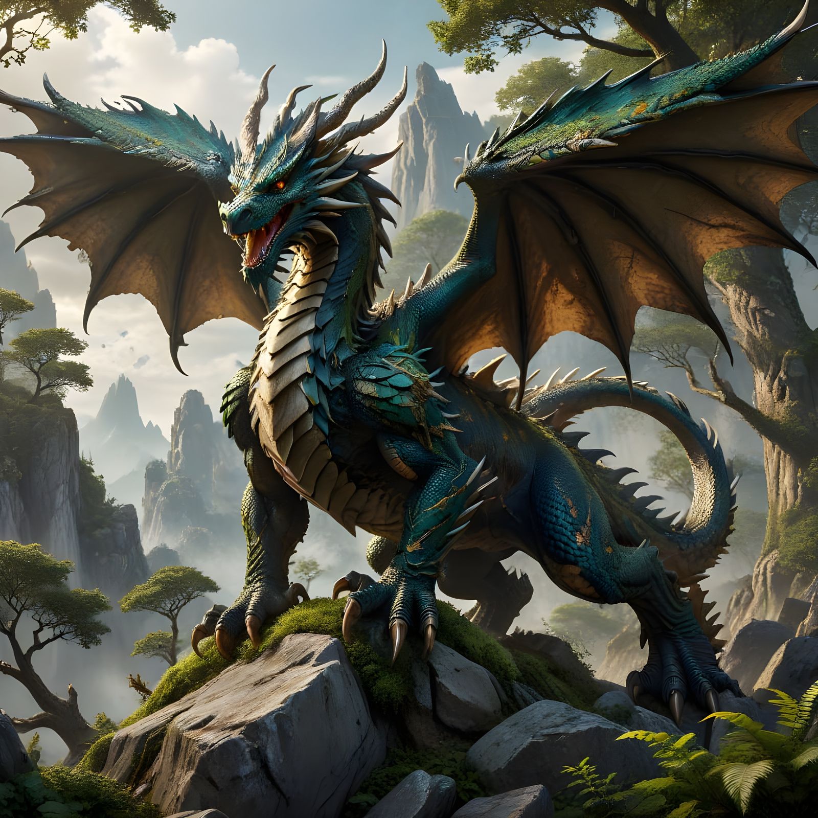 Majestic Earth Dragon Personified with Tree Wings