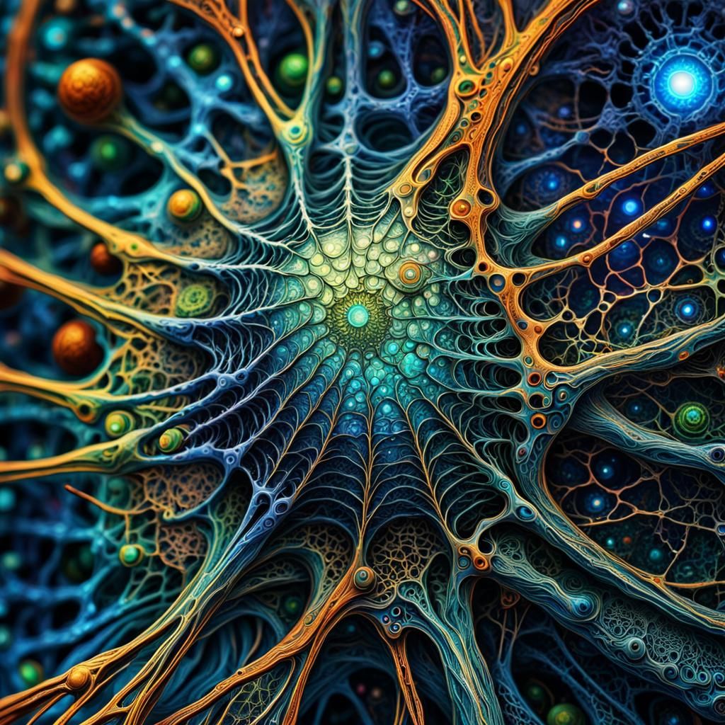Intricate Neural Network Web Within Psychedelic Mind
