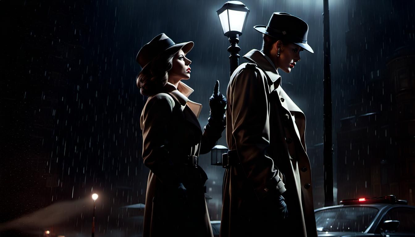 Noir Detective Scene in Rain: Photorealistic Close-Up