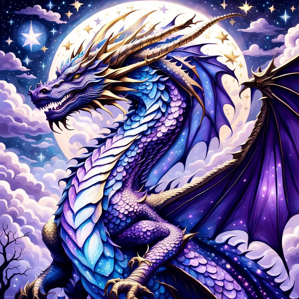 Celestial Dragon in Starry Night Sky