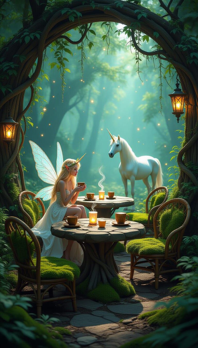 Enchanting Fairy Cafe in Magical Forest Clearing