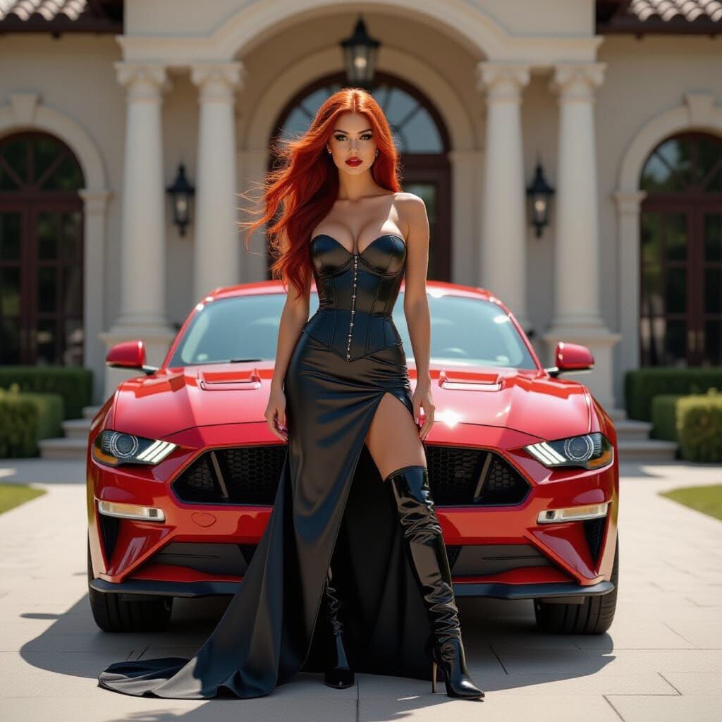 Goddess with Red Mustang at Mansion