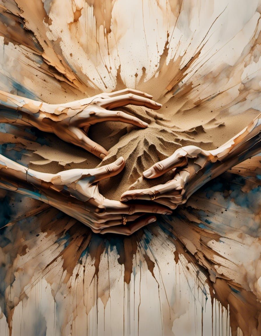 Glistening Sand Flowing from Delicate Hands