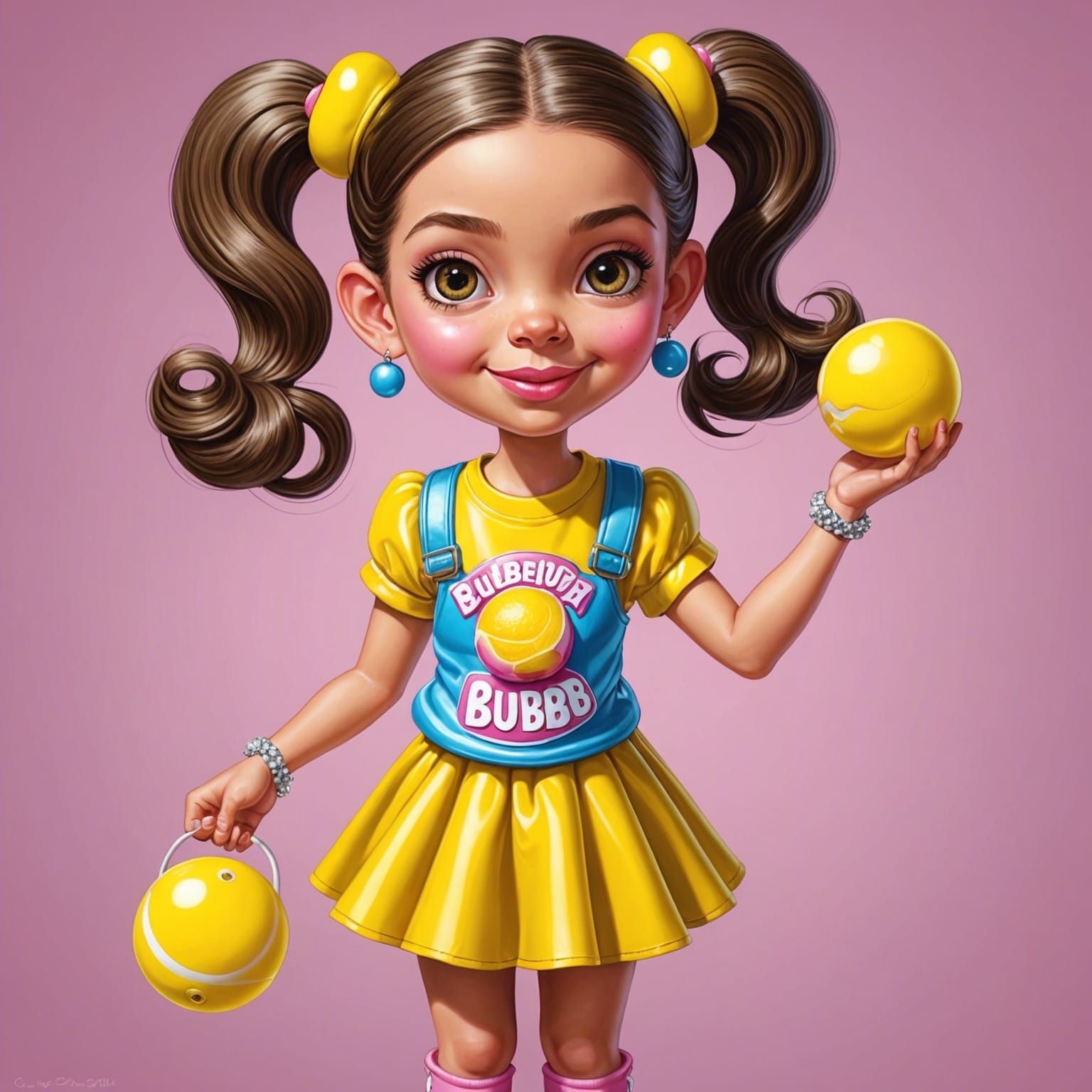 Bubblegum Girl Caricature in Detailed Anime Style