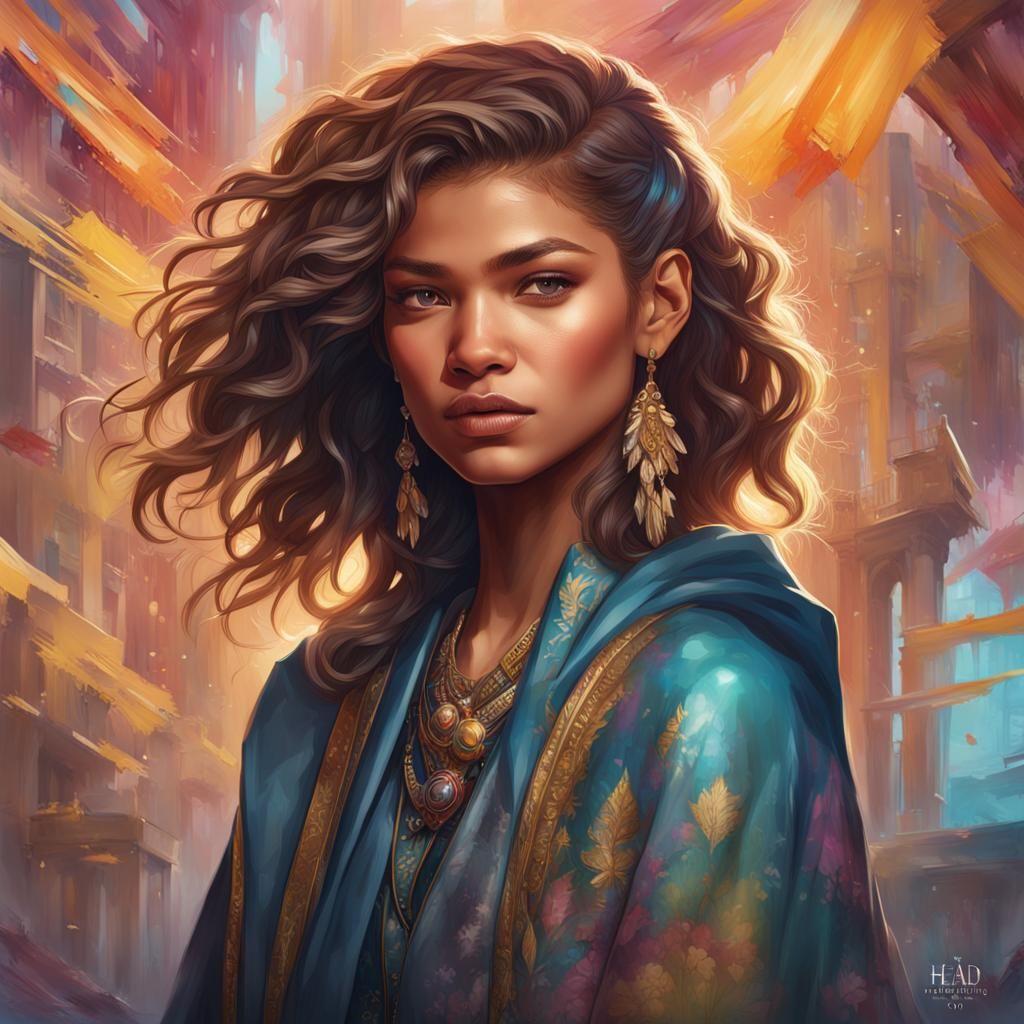 Zendaya Portrait in Art Nouveau Style