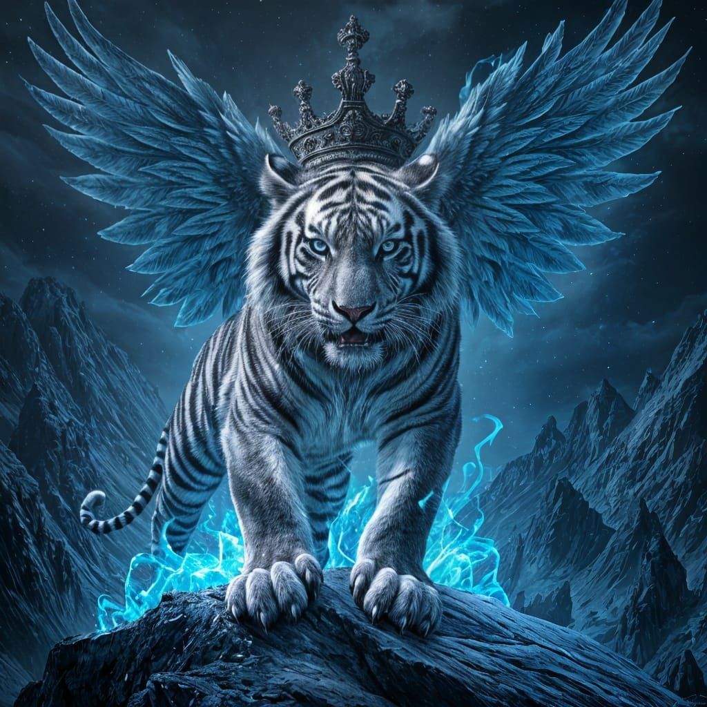 Regal Winged Tiger Breathes Blue Fire