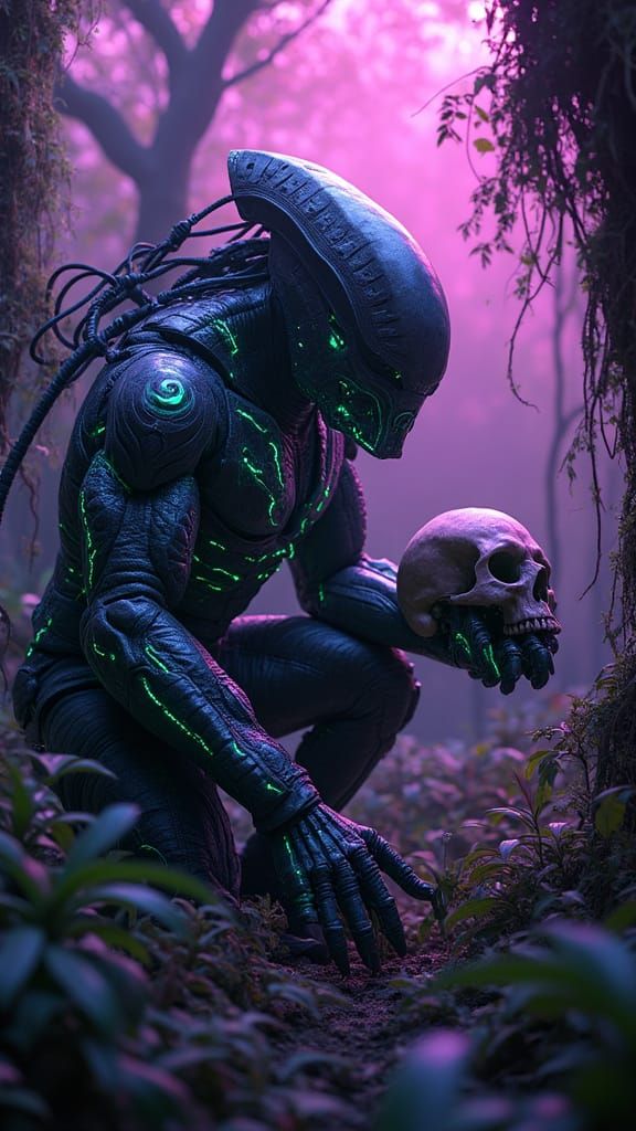 Alien Predator in Techno-Organic Armor, 3D Render